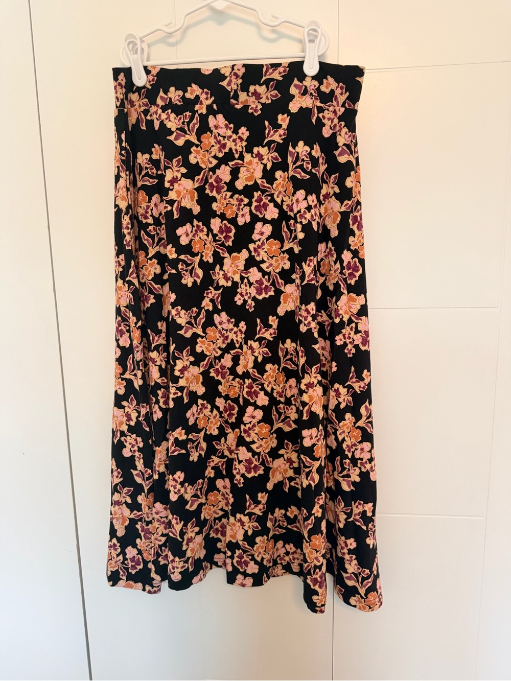 Pact Black Floral Midi Skirt with Peach & Pink Blooms NWOT - Picture 6 of 7